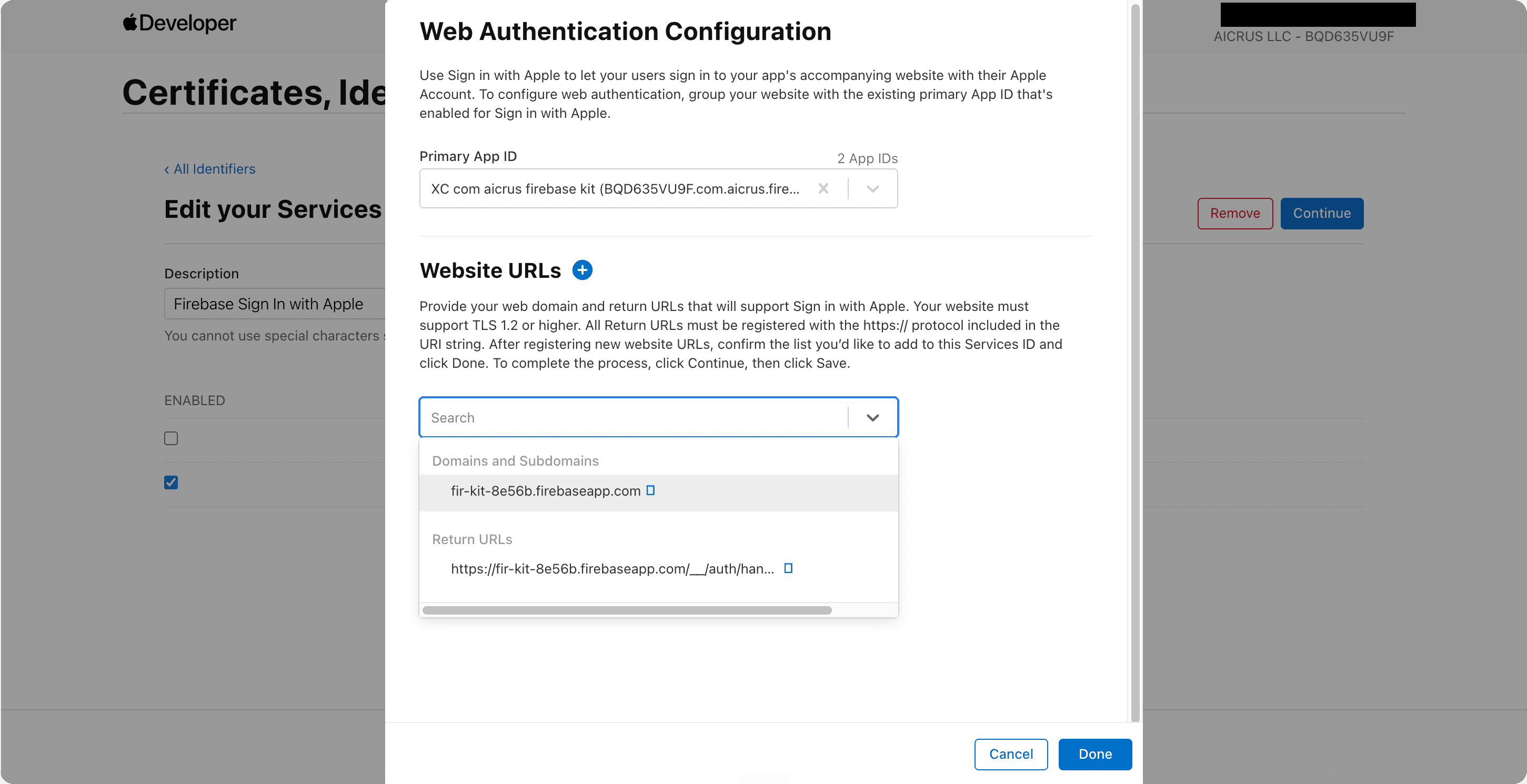 Creating the Services ID in the Apple Developer portal