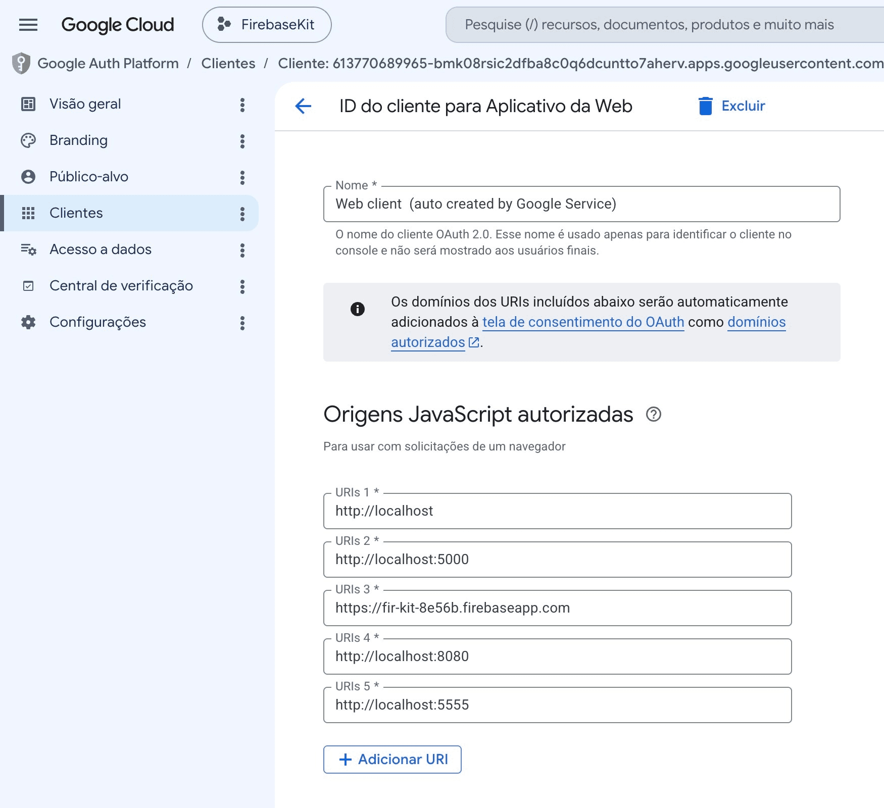 Authorized origins in the Google Cloud Console OAuth Client