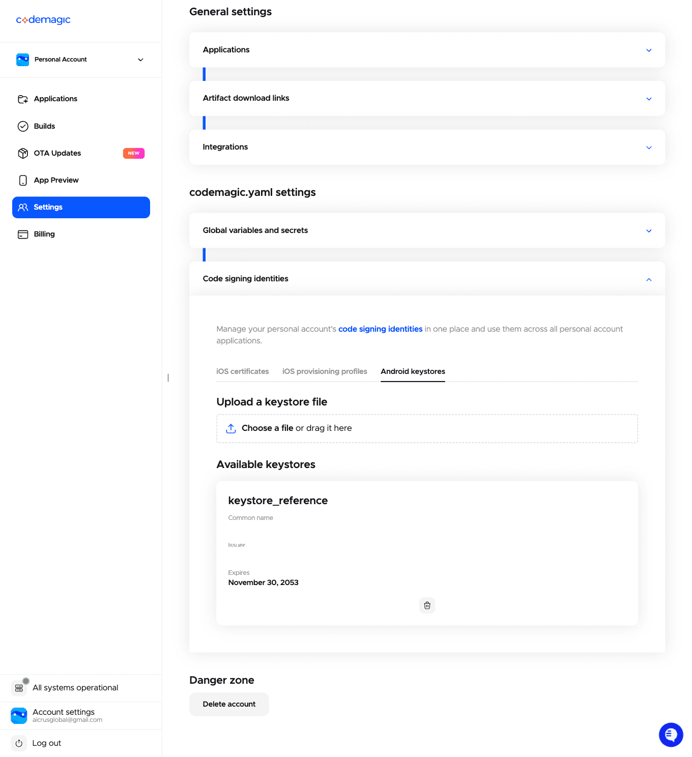 Android keystore successfully added in Codemagic