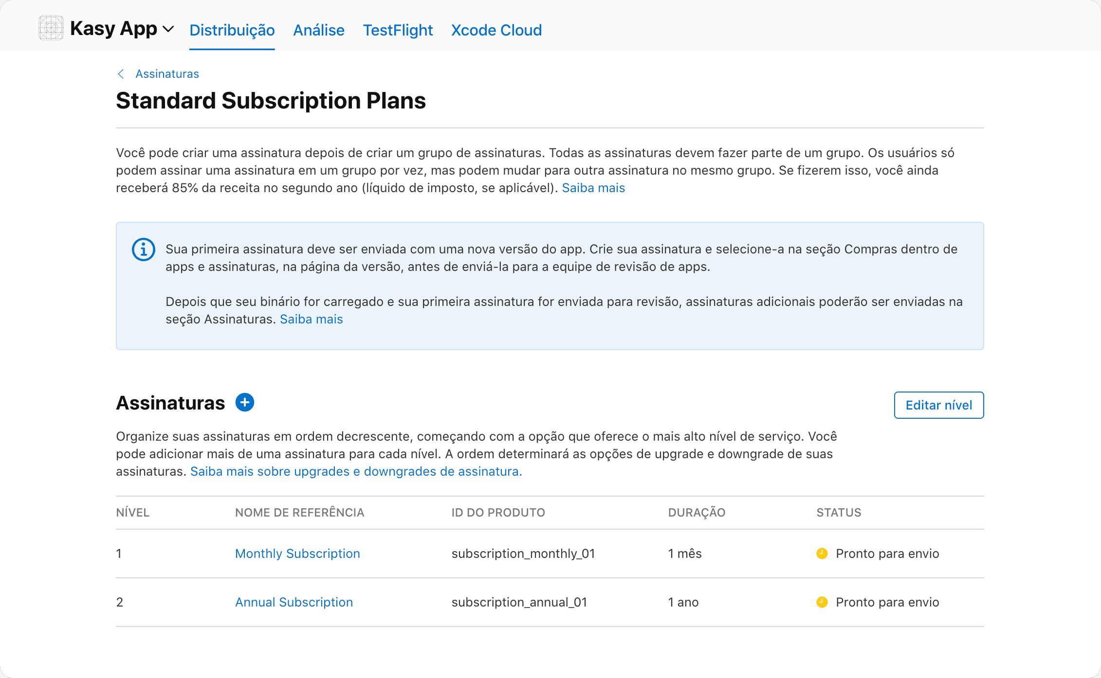 Subscription group in App Store Connect