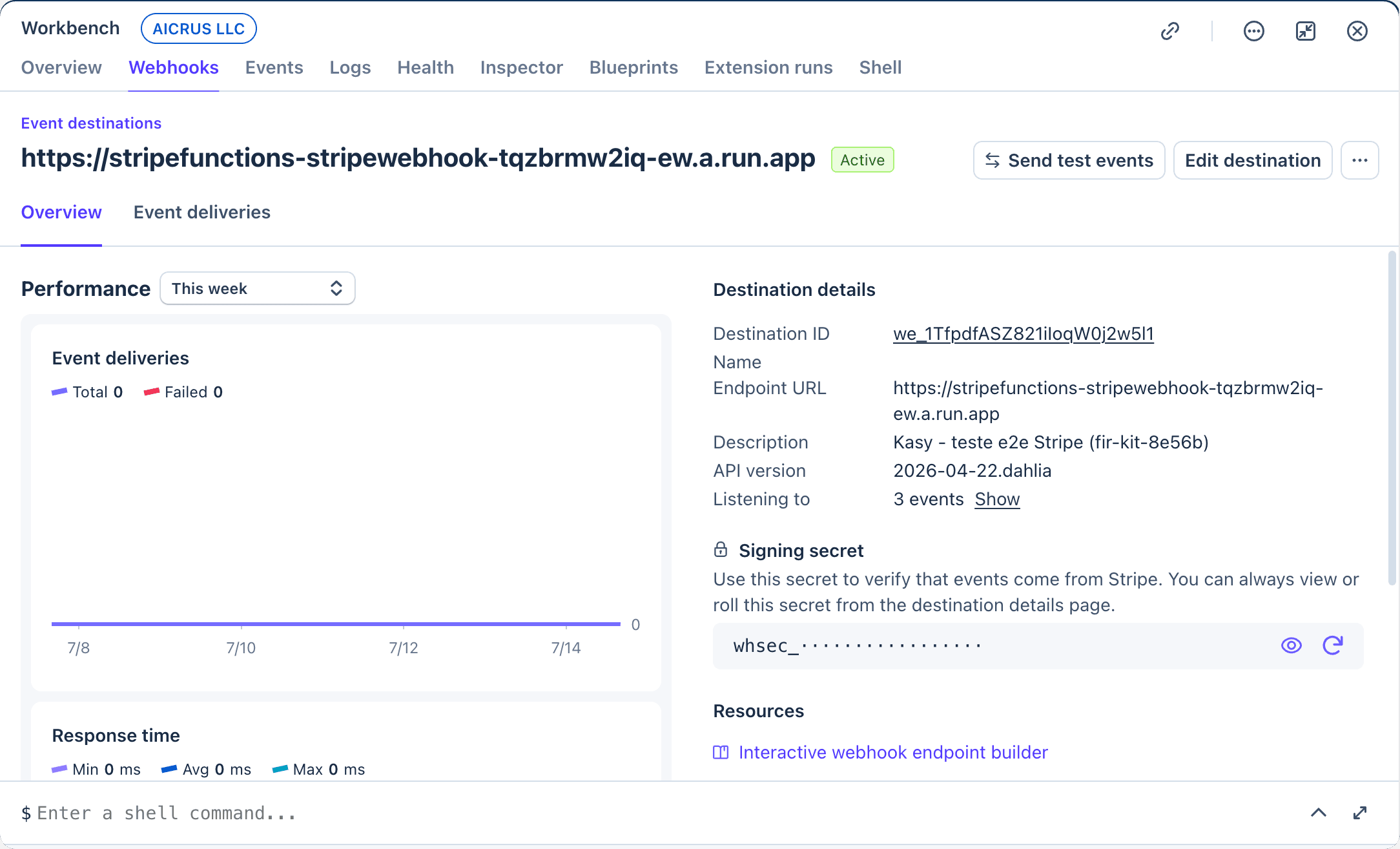 Webhook endpoint in Stripe with the 3 events selected